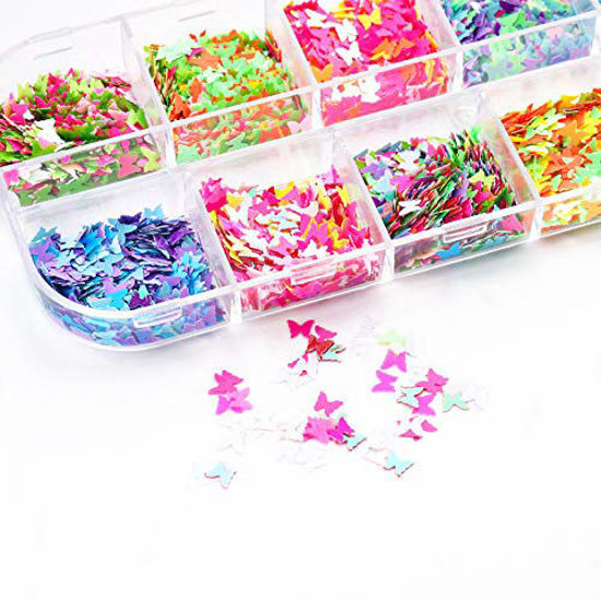 Picture of CHANGAR Butterfly Nail Art Glitter Sequins, 3D Laser Butterfly Nail Decals Sticker Holographic Nail Sparkle Glitter for Manicure Make Up DIY Decals Decoration 