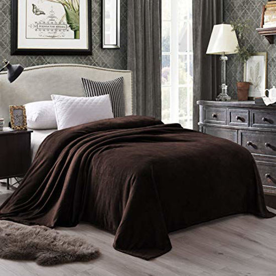 Picture of Exclusivo Mezcla King Size Flannel Fleece Velvet Plush Bed Blanket as Bedspread/Coverlet/Bed Cover (90" x 104", Coffee) - Soft, Lightweight, Warm and Cozy