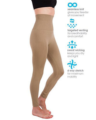 Picture of Homma Activewear Thick High Waist Tummy Compression Slimming Body Leggings Pant (Large, Mocha)