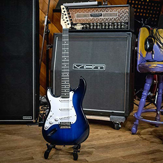 Picture of LyxPro Left Hand 39 Inch Electric Guitar and Starter Kit for Lefty Full Size Beginners Guitar, Amp, Six Strings, Two Picks, Shoulder Strap, Digital Clip On Tuner, Guitar Cable and Soft Case - Blue