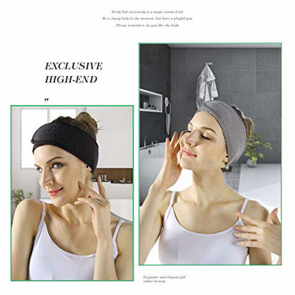 Picture of Facial Spa Headband - Makeup Shower Bath Wrap Sport Headband Terry Cloth Adjustable Stretch Towel with Magic Tape