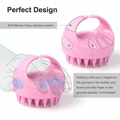 Picture of Heeta Shampoo Brush, 2-Pack Upgraded Wet and Dry Hair Scalp Massager Brush with Soft Silicone Hair Brush for Women, Men, Pets (Pink & Purple)