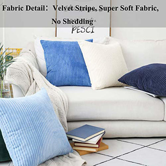 Picture of Home Brilliant Striped Corduroy Euro Sham Spring Large Throw Pillow Cover Decorative Cushion Cover for Bed, 24 x 24 inch (60cm), 2 Pack, Blue