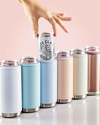 Picture of Maars Skinny Can Cooler for Slim Beer & Hard Seltzer | Stainless Steel 12oz Koozy Sleeve, Double Wall Vacuum Insulated Drink Holder - Glitter Lilac