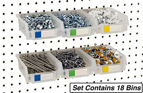 GetUSCart- Pegboard Bins - 18 Pack Clear - Hooks to Any Peg Board -  Organize Hardware, Accessories, Attachments, Workbench, Garage Storage,  Craft Room, Tool Shed, Hobby Supplies, Small Parts