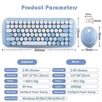 Picture of Wireless Keyboard Mouse,Onlywe Mini 2.4G Wireless Round Punk Cute Candy Colors Keyboard and Optical Mouse Set Home Office Use Compatible with Notebook,Desktop,Mac,Win XP/7/8/10 (Blue Keyboard Mouse)