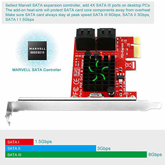 Picture of FebSmart 4-Ports PCI Express to 6Gbps SATA 3.0 Expansion Card for PCs, Servers, NAS-Plug and Play on Windows, MAC OS, and Linux System-Marvell 88SE9215 Non-Raid PCIE SATA Controller (FS-S4-Pro)