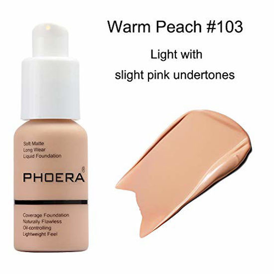 Picture of 2 Pcs PHOERA Soft Matte Full Coverage Liquid Foundation Brighten Highlighting Matte Oil Control Concealer Facial Blemish Concealer Color Changing Foundation for Women Girls, 102 Nude & 103 Warm Peach