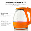 Picture of Ovente Portable Electric Glass Kettle 1.5 Liter with Blue LED Light and Stainless Steel Base, Fast Heating Countertop Tea Maker Hot Water Boiler with Auto Shut-Off & Boil Dry Protection, Orange KG83O