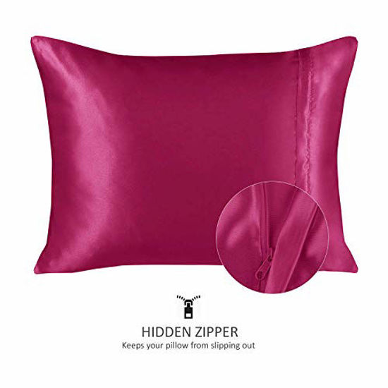 Picture of ShopBedding Luxury Satin Pillowcase for Hair - Standard Satin Pillowcase with Zipper, Raspberry (1 per Pack) - Blissford