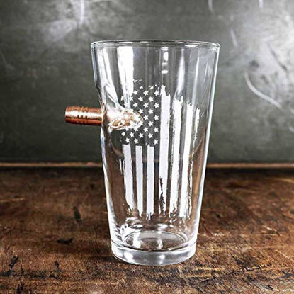 Picture of The Original BenShot US Flag Pint Glass with Real Bullet Made in the USA