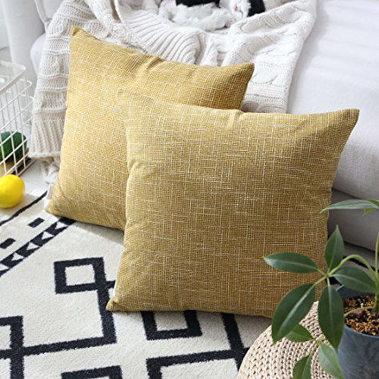 Picture of Kevin Textile Faux Linen Square 2 Tone Woven Throw Pillow Sham Cushion Case Covers for Car/Couch Use, 22-inch(2 Packs, Honey Yellow)