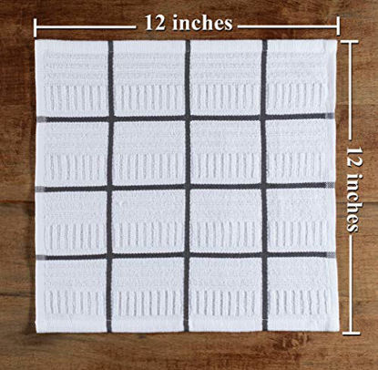 Picture of Sticky Toffee Cotton Terry Kitchen Dishcloth, 8 Pack, 12 in x 12 in, Gray Check