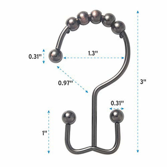 Picture of Titanker Shower Curtain Hooks Rings, Rust-Resistant Metal Double Glide Shower Hooks for Bathroom Shower Rods Curtains, Set of 12 Hooks - Bronze