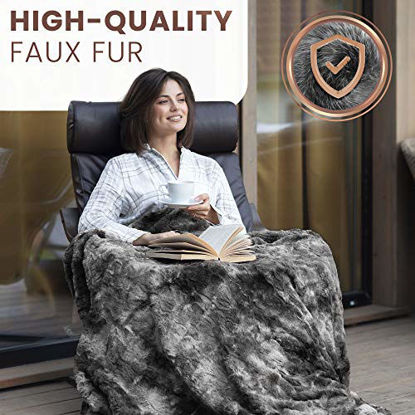 Picture of Everlasting Comfort Luxury Faux Fur Throw Blanket - Soft, Fluffy Blankets - Throw Blankets for Couch and Bed - 50x65 - Gray