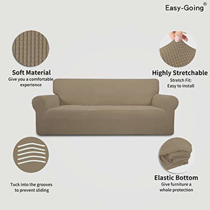 Picture of Easy-Going Stretch Sofa Slipcover 1-Piece Couch Sofa Cover Furniture Protector Soft with Elastic Bottom for Kids, Spandex Jacquard Fabric Small Checks(Sofa,Natural)