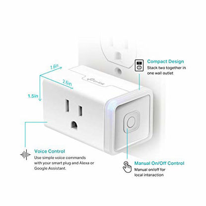 Picture of Kasa Smart Plug HS103P2, Wi-Fi Outlet works with Alexa, Echo and Google Home &IFTTT, No Hub Required, Remote Control, 15 Amp, UL Certified, 2-Pack