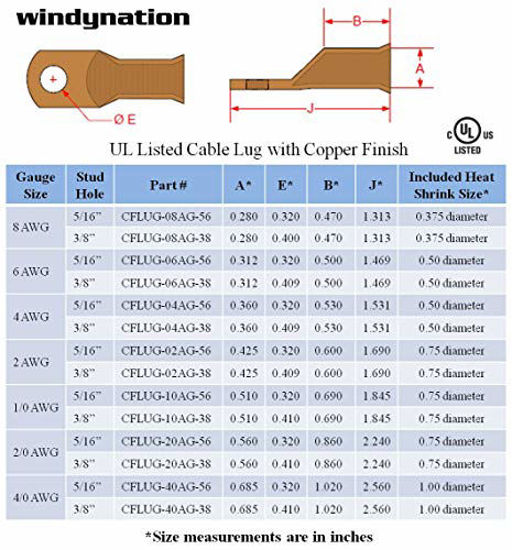 Picture of 10pcs 2/0 Gauge 2/0 AWG x 5/16 Pure Copper UL Listed Cable Lug Terminal Ring Connectors with Dual Wall Adhesive Lined Red + Black Heat Shrink Tubing - by WNI