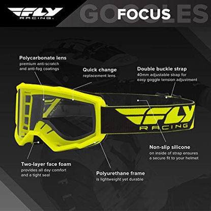 Picture of FLY Racing Focus Goggles for Motocross, Off-road, ATV, UTV, and More (HI-VIS with Clear Lens)