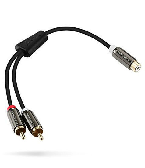 Picture of FosPower Y Adapter (8 inch) 2 RCA (Male) to 1 RCA (Female) Stereo Audio Y Adapter Subwoofer Cable (24k Gold Plated) 2 Male to 1 Female Y Splitter Connectors Extension Cord