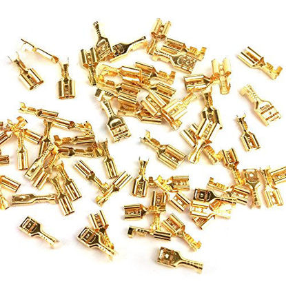 Picture of 180pcs Brass Crimp Terminal Female Spade Connector with 180pcs Insulating Sleeve 2.8/4.8/6.3mm, Quick Splice Crimp Terminals Kit AWG 22~14 Gauge for Car Audio Speaker