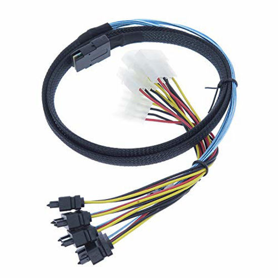 Picture of EDIMS Internal Mini SAS 4i SFF-8087 36 Pin to SAS 4X SFF-8482 29Pin Hard Disk SAS Cable with 4X 4Pin Power Cable,3.3FT