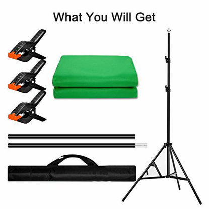 Picture of Heysliy Green Screen Backdrop with Stand Kit for Video,Zoom, 5 X 6.5 Ft Portable Chromakey Green Screen Kit with Stand for Streaming, Gaming
