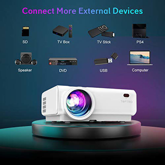 Picture of TOPTRO WiFi Projector,5500L Bluetooth Projector,Support 1080P Home Video Projector,200" Display,HiFi Speaker Compatible with TV Stick/Phone/Laptop/PS4/SD/USB/VGA/HDMI