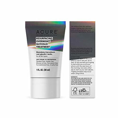 Picture of ACURE Resurfacing Overnight Glycolic Treatment | 100% Vegan | Illuminating Dewy Glow | Moonstone, True Unicorn Root, Glycolic & Lactic - Refines , Resurfaces & Improves Tone & Texture | 1 Fl Oz