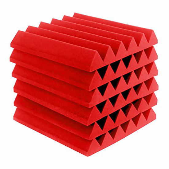 Picture of JBER 6 Pack Acoustic Foam Wedge, 2" X 12" X 12" Studio Soundproofing Panels Fire Resistant Sound Proof Padding Acoustic Treatment Foam (6 Square Feet, Red 