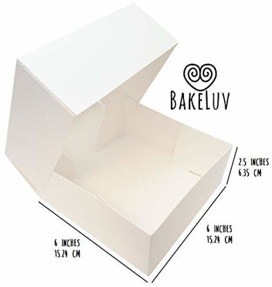 Picture of BakeLuv White Bakery Boxes with Window 6x6x2.5 inches | 25 Pack | Auto-Popup | Thick & Sturdy 350 GSM | Cookie Boxes with Window Bakery Boxes for Cookies, Cake Boxes, Donut Boxes, Pastry Boxes