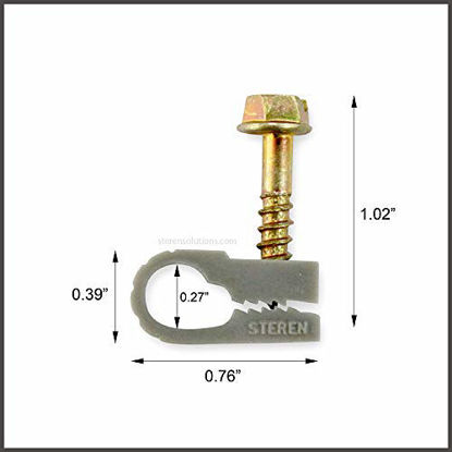 Picture of STEREN Coaxial Cable Clips - Cable Holder - Wire Clips - Siding Clips for Hanging - Cord Holder for Desk - Cable Clamps - Cord Clip - Wire Organizer Clips - Tv Mount Screws - Grey - 100 Pack