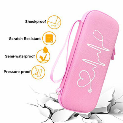 Picture of BOVKE Carrying Case for 3M Littmann Classic III, Lightweight II S.E, Cardiology IV Diagnostic, MDF Acoustica Deluxe Stethoscopes - Extra Room for Taylor Percussion Reflex Hammer and Penlight, Pink
