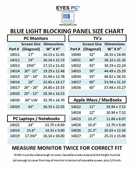 Picture of EYES PC Blue Light Screen Protector Panel for Apple iMac 27" Diagonal LED Monitor (W 25.31" X H 15.08). Blue Light Blocking up to 100% of Hazardous HEV Light. Reduces PC Eye Strain.