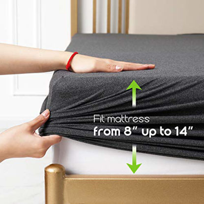 Picture of COSMOPLUS Fitted Sheet Full Fitted Sheet OnlyNo Flat Sheet or Pillow Shams,4 Way Stretch Micro-Knit,Snug Fit,Wrinkle Free,for Standard Mattress and Air Bed Mattress from 8 Up to 14,Hemp Gray