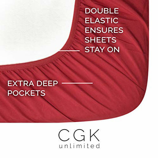 Picture of Split King Size Sheet Set - 7 Piece Set - Hotel Luxury Bed Sheets - Extra Soft - Deep Pockets - Easy Fit - Breathable & Cooling - Wrinkle Free - Comfy - Red Bed Sheets - Split Kings Sheets