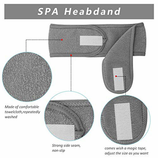 Picture of Facial Spa Headband - 2 Pcs Makeup Shower Bath Wrap Sport Headband Terry Cloth Adjustable Stretch Towel with Magic Tape