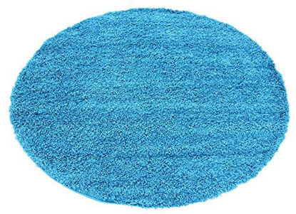 Picture of Unique Loom Solo Solid Shag Collection Modern Plush Turquoise Round Rug (6' 0 x 6' 0)