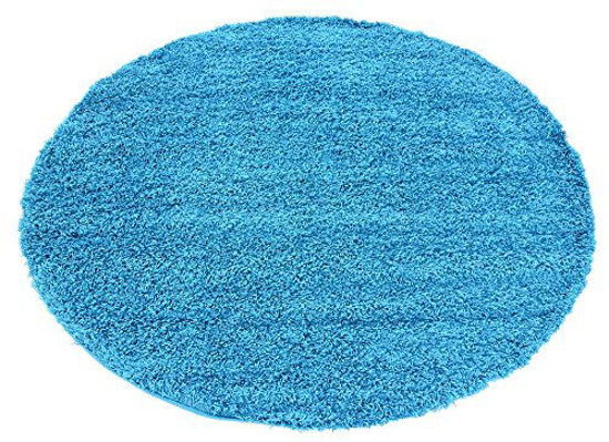 Picture of Unique Loom Solo Solid Shag Collection Modern Plush Turquoise Round Rug (6' 0 x 6' 0)