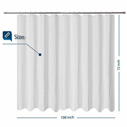 Picture of Extra Wide Fabric Shower Curtain 108 x 72 inch, Waffle Weave, Hotel Luxury Spa, Water Repellent, Washable, Spa, 230 GSM Heavy Duty, White Pique Pattern Decorative Bathroom Curtain, 18 Holes