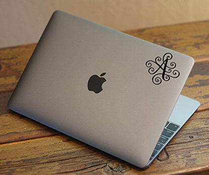 Picture of ViaVinyl Monogram die cut decal/sticker. CLICK FOR COLOR/LETTER OPTIONS. AVAILABLE IN FOUR COLORS AND ALL LETTERS A-Z! Great for windows, Yeti and RTIC tumblers, Macbooks and more! (Letter"A", Black)