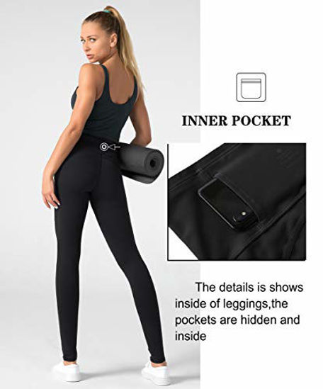 Picture of Dragon Fit High Waist Yoga Leggings with 3 Pockets,Tummy Control Workout Running 4 Way Stretch Yoga Pants Black