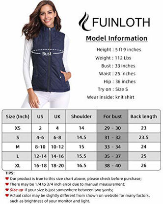 Picture of fuinloth Women's Padded Vest, Stand Collar Lightweight Zip Quilted Gilet Dark Blue XL