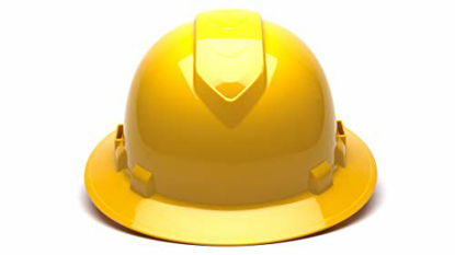 Picture of Pyramex Ridgeline Full Brim Hard Hat, Vented, 4-Point Ratchet Suspension, Yellow