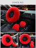 Picture of 3Pcs Set Womens Winter Fashion Wool Fur Soft Furry Steering Wheel Covers Red Fluffy Handbrake Cover Gear Shift Cover Fuzz Warm Non-slip Car Decoration Long Hair