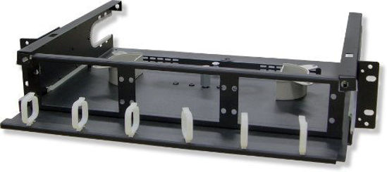 Picture of Lynn Electronics 2U Fiber Optic Rackmount Enclosure Panel, holds 6 LGX footprint panels or modules for a maximum capacity of 144 fibers. Fits 19 and 23 inch racks.