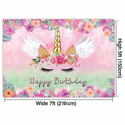 Picture of Unicorn Backdrop Pink Floral Unicorn Photography Background Pink Theme Unicorn Birthday Party Decoration Photo Booth LTLYH 054 7x5ft