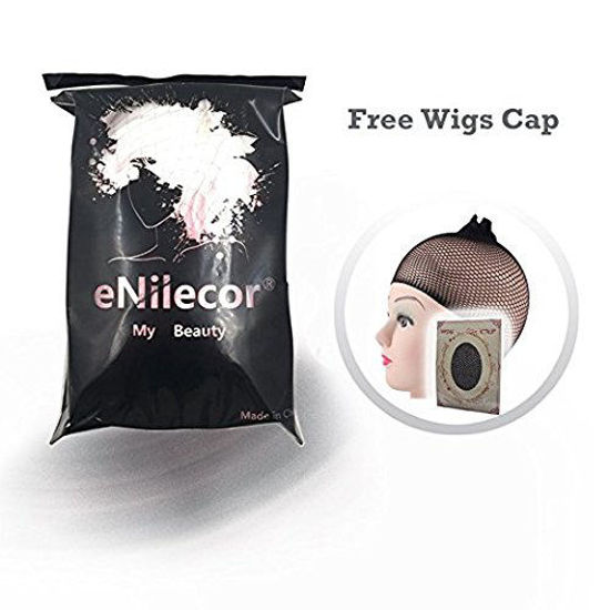 Picture of eNilecor Short Bob Hair Wigs 12" Straight with Flat Bangs Synthetic Colorful Cosplay Daily Party Wig for Women Natural As Real Hair+ Free Wig Cap (Orange)