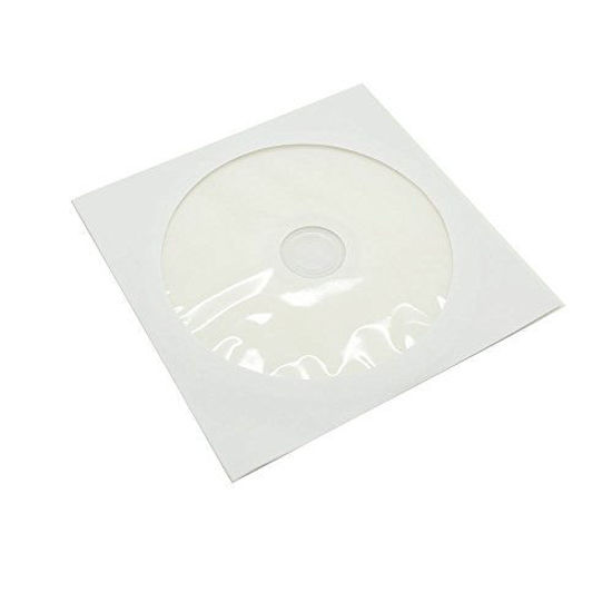 Picture of Maxtek 1,000 Pieces White Paper CD DVD Sleeves Envelope Holder with Clear Window and Flap, 80g Economy Weight.