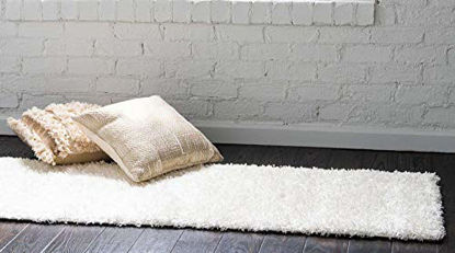 Picture of Unique Loom Solo Solid Shag Collection Modern Plush Snow White/Cream Runner Rug (2' 6 x 13' 0)